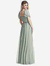 Rear View Thumbnail - Willow Green Regency Empire Waist Puff Sleeve Chiffon Maxi Dress