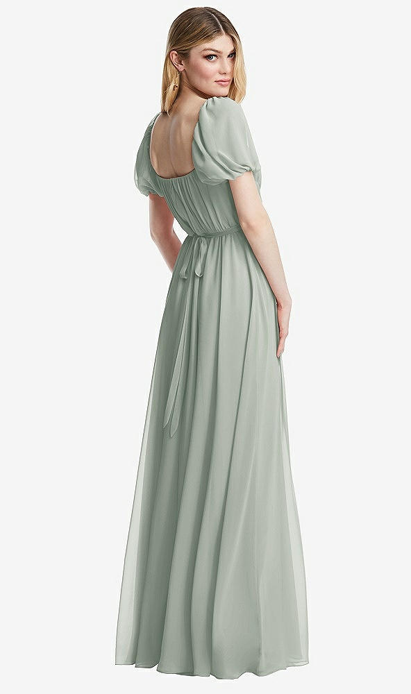 Back View - Willow Green Regency Empire Waist Puff Sleeve Chiffon Maxi Dress