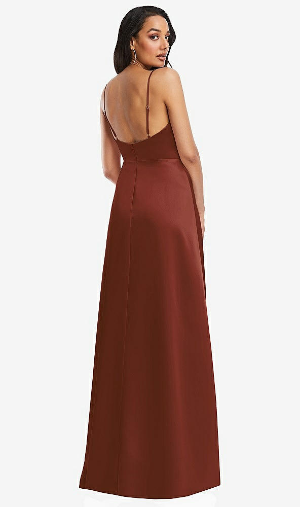 Back View - Auburn Moon Adjustable Strap Faux Wrap Maxi Dress with Covered Button Details