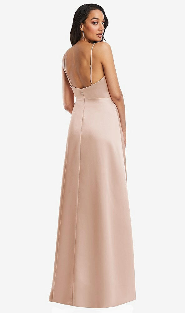 Back View - Cameo Adjustable Strap Faux Wrap Maxi Dress with Covered Button Details