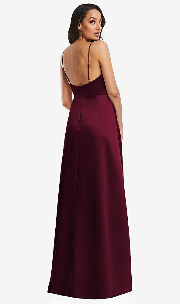 Back View - Cabernet Adjustable Strap Faux Wrap Maxi Dress with Covered Button Details
