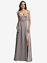 Front View Thumbnail - Cashmere Gray Adjustable Strap Faux Wrap Maxi Dress with Covered Button Details