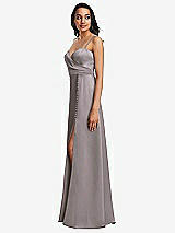 Side View Thumbnail - Cashmere Gray Adjustable Strap Faux Wrap Maxi Dress with Covered Button Details