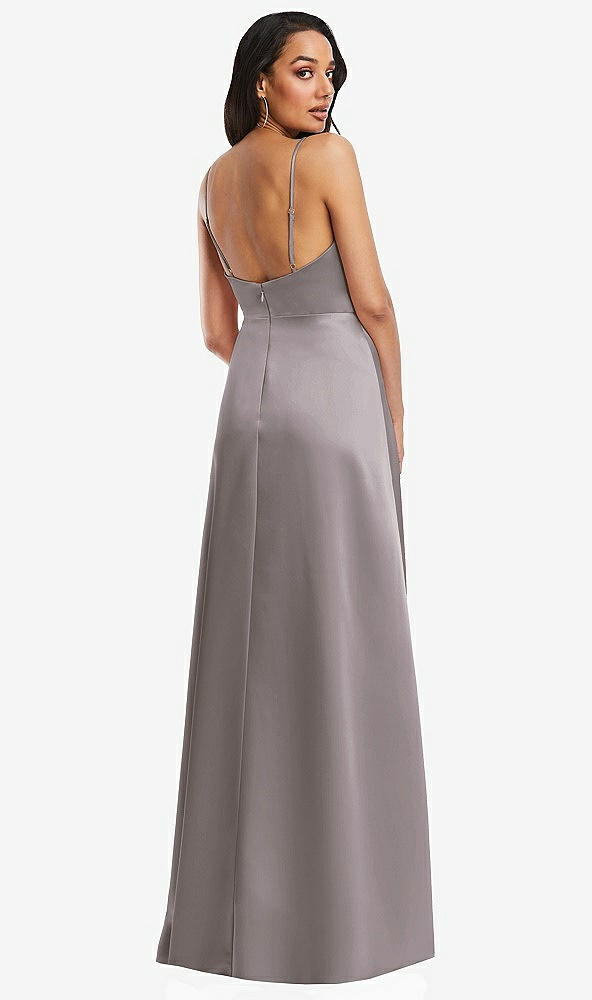 Back View - Cashmere Gray Adjustable Strap Faux Wrap Maxi Dress with Covered Button Details