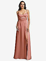 Front View Thumbnail - Desert Rose Adjustable Strap Faux Wrap Maxi Dress with Covered Button Details
