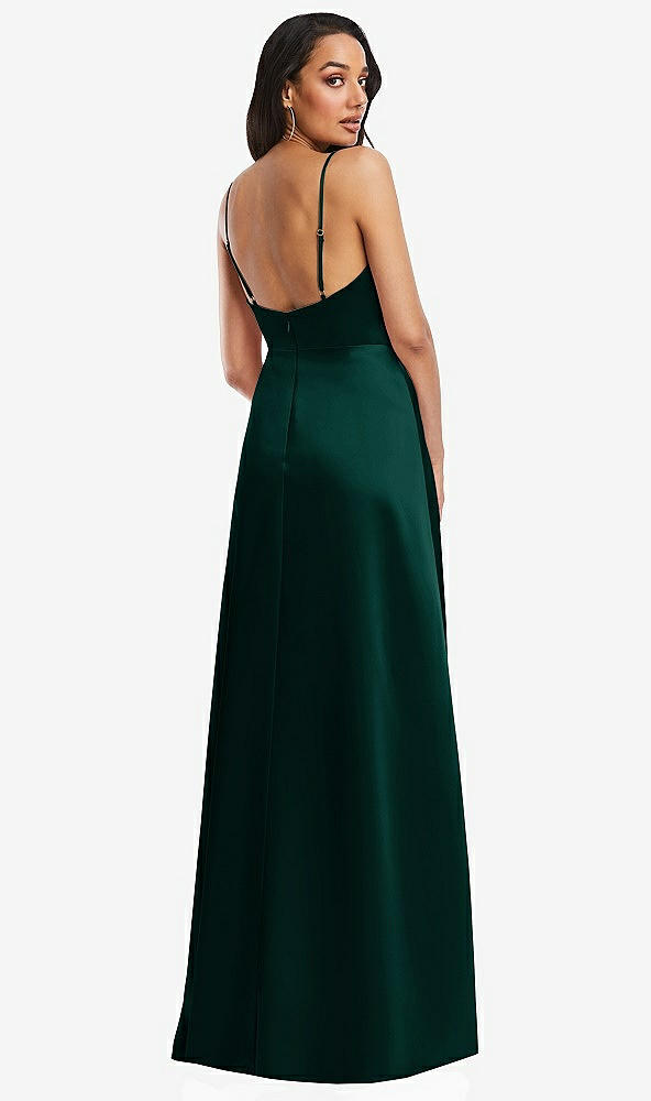 Back View - Evergreen Adjustable Strap Faux Wrap Maxi Dress with Covered Button Details