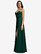 Side View Thumbnail - Hunter Green Adjustable Strap Faux Wrap Maxi Dress with Covered Button Details