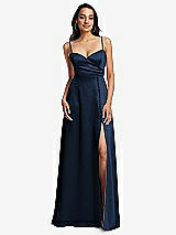 Front View Thumbnail - Midnight Navy Adjustable Strap Faux Wrap Maxi Dress with Covered Button Details