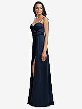 Side View Thumbnail - Midnight Navy Adjustable Strap Faux Wrap Maxi Dress with Covered Button Details