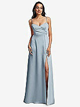 Front View Thumbnail - Mist Adjustable Strap Faux Wrap Maxi Dress with Covered Button Details