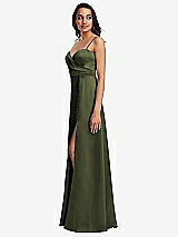 Side View Thumbnail - Olive Green Adjustable Strap Faux Wrap Maxi Dress with Covered Button Details
