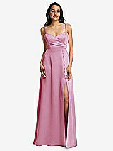 Front View Thumbnail - Powder Pink Adjustable Strap Faux Wrap Maxi Dress with Covered Button Details