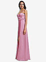 Side View Thumbnail - Powder Pink Adjustable Strap Faux Wrap Maxi Dress with Covered Button Details
