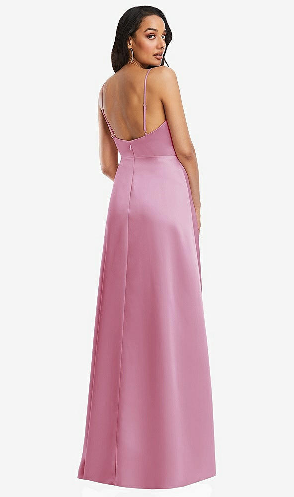 Back View - Powder Pink Adjustable Strap Faux Wrap Maxi Dress with Covered Button Details