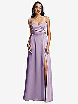 Front View Thumbnail - Pale Purple Adjustable Strap Faux Wrap Maxi Dress with Covered Button Details
