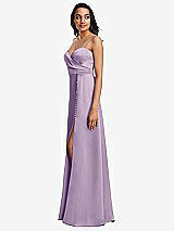 Side View Thumbnail - Pale Purple Adjustable Strap Faux Wrap Maxi Dress with Covered Button Details