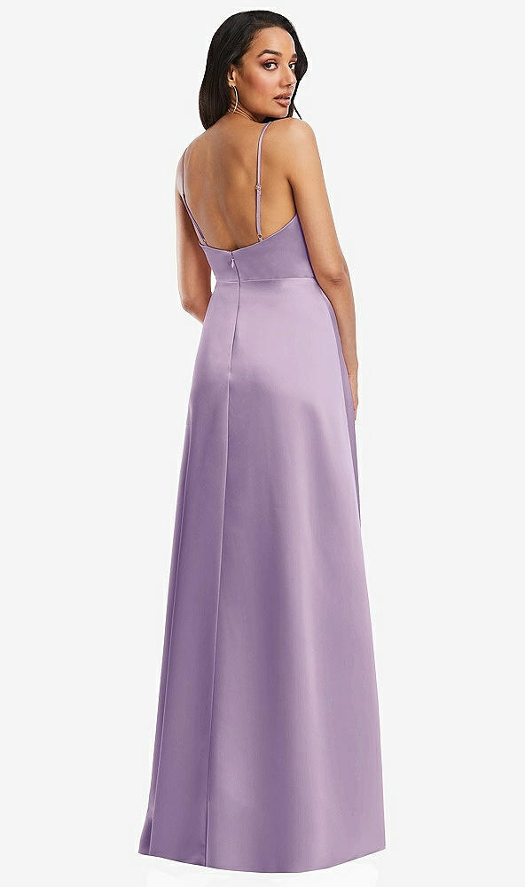 Back View - Pale Purple Adjustable Strap Faux Wrap Maxi Dress with Covered Button Details