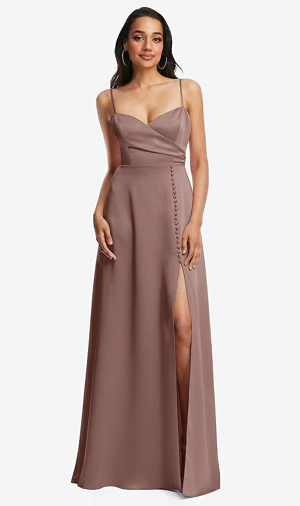 Front View - Sienna Adjustable Strap Faux Wrap Maxi Dress with Covered Button Details