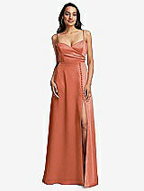 Front View Thumbnail - Terracotta Copper Adjustable Strap Faux Wrap Maxi Dress with Covered Button Details