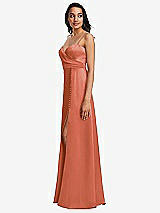 Side View Thumbnail - Terracotta Copper Adjustable Strap Faux Wrap Maxi Dress with Covered Button Details