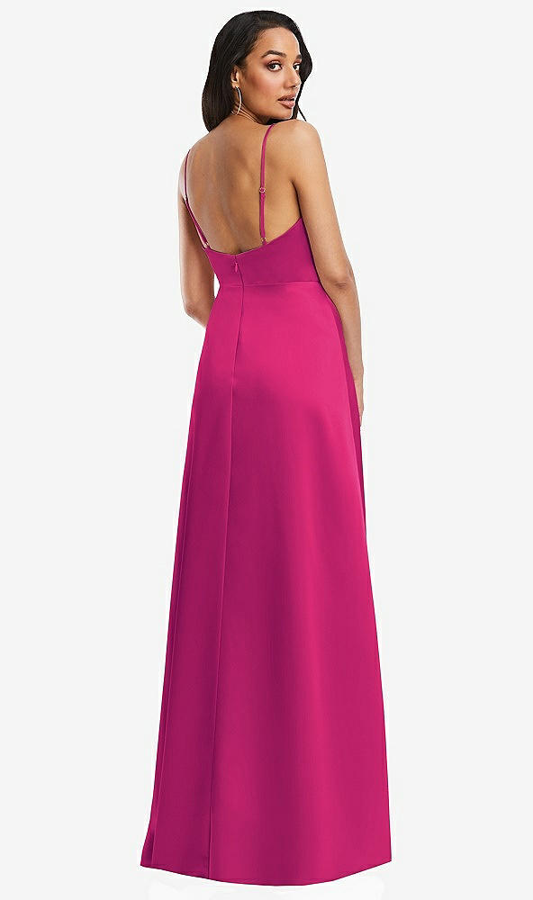 Back View - Think Pink Adjustable Strap Faux Wrap Maxi Dress with Covered Button Details