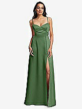 Front View Thumbnail - Vineyard Green Adjustable Strap Faux Wrap Maxi Dress with Covered Button Details