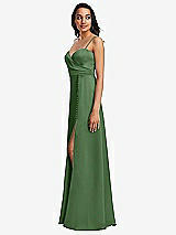 Side View Thumbnail - Vineyard Green Adjustable Strap Faux Wrap Maxi Dress with Covered Button Details