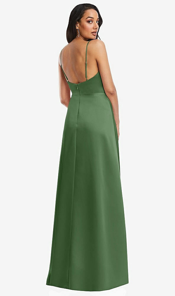 Back View - Vineyard Green Adjustable Strap Faux Wrap Maxi Dress with Covered Button Details