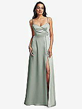 Front View Thumbnail - Willow Green Adjustable Strap Faux Wrap Maxi Dress with Covered Button Details