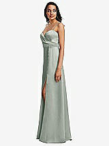 Side View Thumbnail - Willow Green Adjustable Strap Faux Wrap Maxi Dress with Covered Button Details
