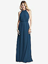 Front View Thumbnail - Dusk Blue Illusion Back Halter Maxi Dress with Covered Button Detail