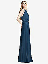 Side View Thumbnail - Dusk Blue Illusion Back Halter Maxi Dress with Covered Button Detail