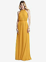Front View Thumbnail - NYC Yellow Illusion Back Halter Maxi Dress with Covered Button Detail