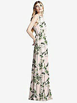 Side View Thumbnail - Palm Beach Print Illusion Back Halter Maxi Dress with Covered Button Detail