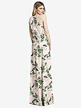Rear View Thumbnail - Palm Beach Print Illusion Back Halter Maxi Dress with Covered Button Detail