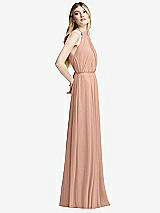 Side View Thumbnail - Pale Peach Illusion Back Halter Maxi Dress with Covered Button Detail