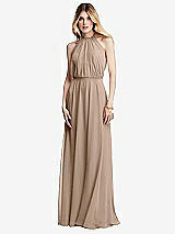 Front View Thumbnail - Topaz Illusion Back Halter Maxi Dress with Covered Button Detail
