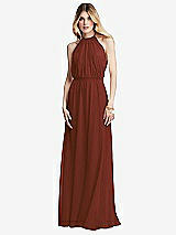 Front View Thumbnail - Auburn Moon Illusion Back Halter Maxi Dress with Covered Button Detail