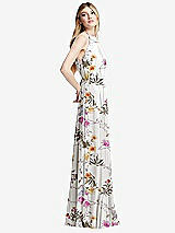 Side View Thumbnail - Butterfly Botanica Ivory Illusion Back Halter Maxi Dress with Covered Button Detail