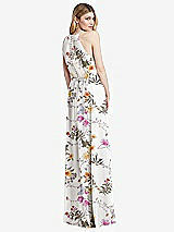 Rear View Thumbnail - Butterfly Botanica Ivory Illusion Back Halter Maxi Dress with Covered Button Detail