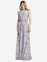 Front View Thumbnail - Butterfly Botanica Silver Dove Illusion Back Halter Maxi Dress with Covered Button Detail