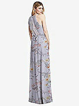 Rear View Thumbnail - Butterfly Botanica Silver Dove Illusion Back Halter Maxi Dress with Covered Button Detail