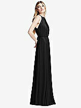 Side View Thumbnail - Black Illusion Back Halter Maxi Dress with Covered Button Detail