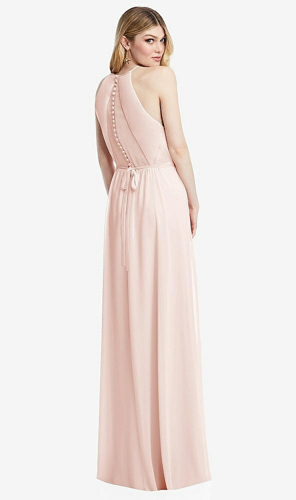 Back View - Blush Illusion Back Halter Maxi Dress with Covered Button Detail