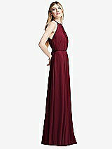 Side View Thumbnail - Burgundy Illusion Back Halter Maxi Dress with Covered Button Detail