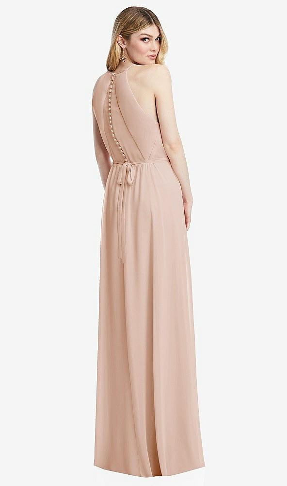 Back View - Cameo Illusion Back Halter Maxi Dress with Covered Button Detail