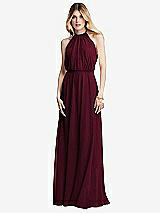 Front View Thumbnail - Cabernet Illusion Back Halter Maxi Dress with Covered Button Detail