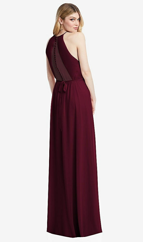 Back View - Cabernet Illusion Back Halter Maxi Dress with Covered Button Detail