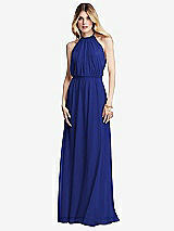 Front View Thumbnail - Cobalt Blue Illusion Back Halter Maxi Dress with Covered Button Detail