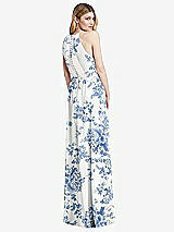 Rear View Thumbnail - Cottage Rose Dusk Blue Illusion Back Halter Maxi Dress with Covered Button Detail